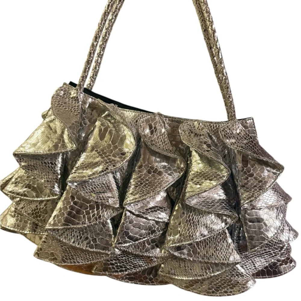 Sandra Robert’s. Metallic Silver Ruffled Shoulder Bag
